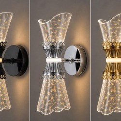 Kum Saati Tasarımlı Simli / Parçalı Cam Çift Yönlü Dekoratif LED Duvar Apliği Gold